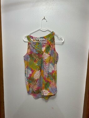 Rose & Olive Tropical Leaf Print Sleeveless Camisole in Pink, Green & Yellow